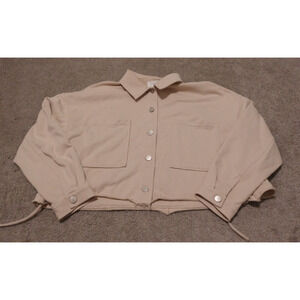 Elodie Womens Beige Button Front Cropped Utility Jacket‎ Size Large